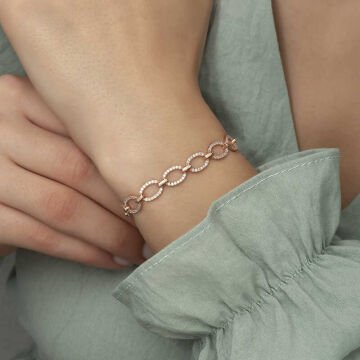 925 Ayar Gümüş Rose Oval Taşlı Bileklik