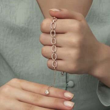 925 Ayar Gümüş Rose Oval Taşlı Bileklik