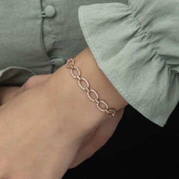 925 Ayar Gümüş Rose Oval Taşlı Bileklik