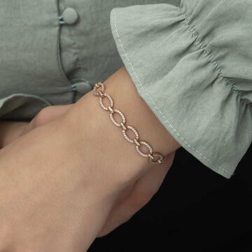 925 Ayar Gümüş Rose Oval Taşlı Bileklik