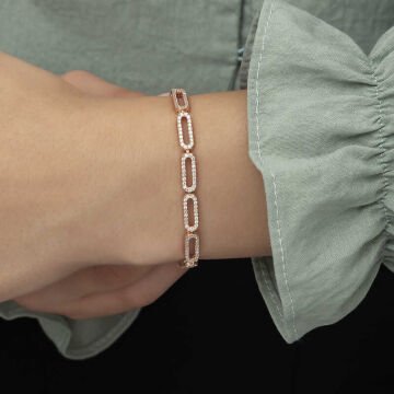 925 Ayar Gümüş Rose Oval Taşlı Bileklik