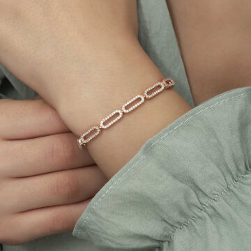 925 Ayar Gümüş Rose Oval Taşlı Bileklik