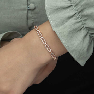 925 Ayar Gümüş Rose Oval Taşlı Bileklik