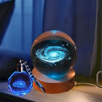 Toz Bulutu Tasarımlı Renk Değiştiren Cam Küre Ve Işıklı Anahtarlık