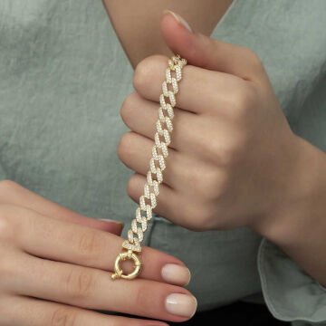 925 Ayar Gümüş Gold Taşlı Gurmet Bileklik