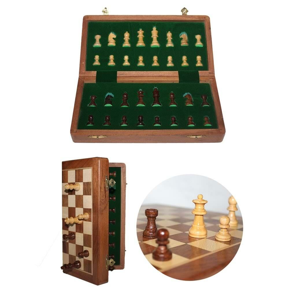 Mıknatıs Taşlı Ahşap Katlanabilir Kutulu Satranç Oyunu 30 Cm