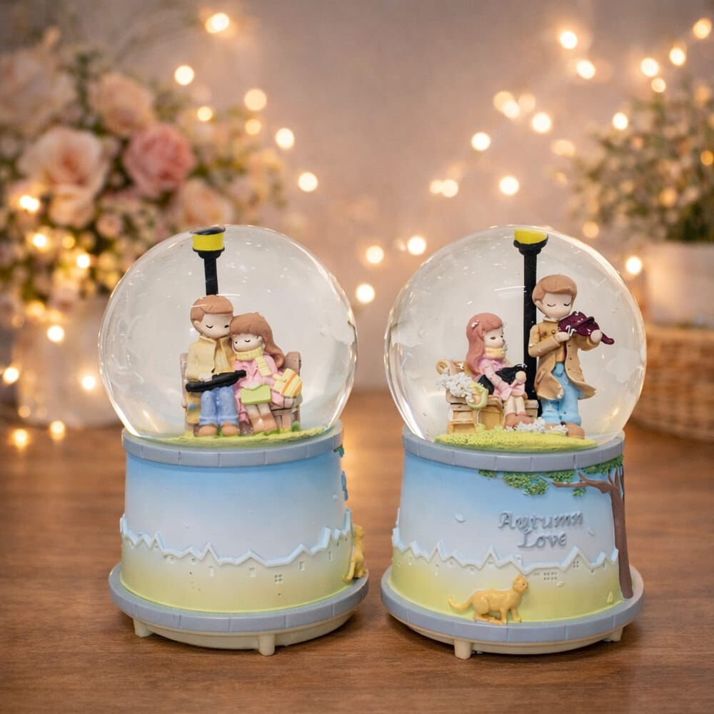 Orta Boy Bankta Oturan Sevgililer Kar Küresi