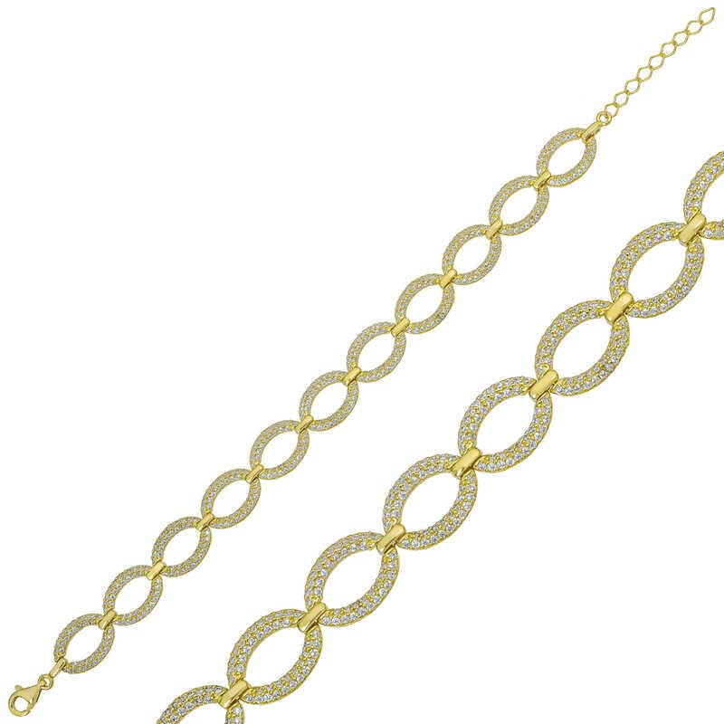 925 Ayar Gümüş Gold Oval Taşlı Bileklik