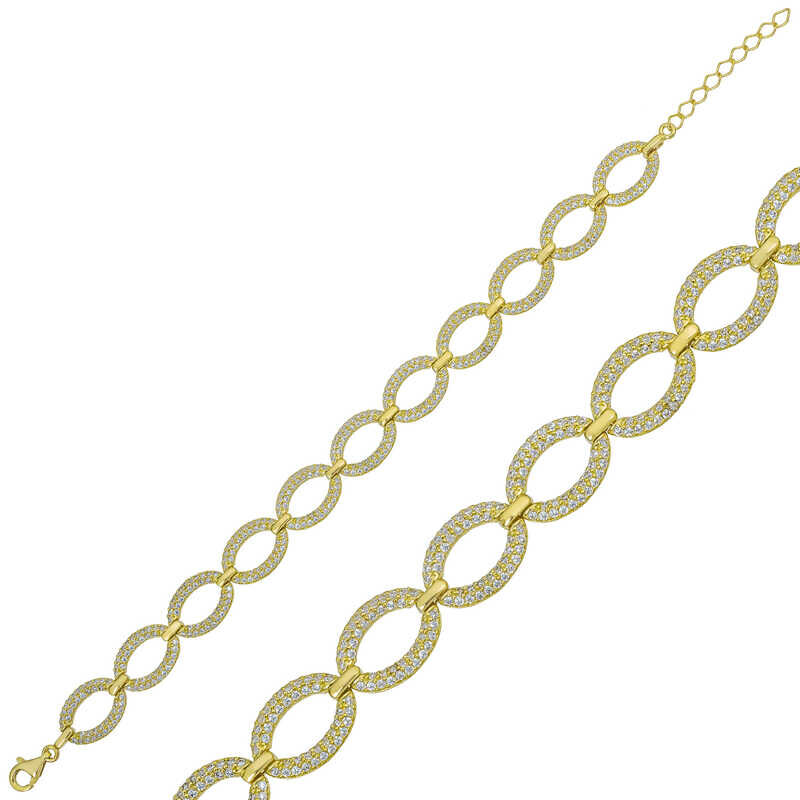 925 Ayar Gümüş Gold Oval Taşlı Bileklik