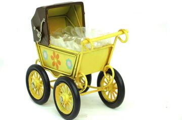 Dekoratif Metal Bebek Arabası Biblo Vintage Hediyelik