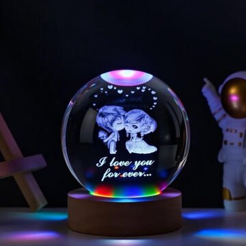Renk Değiştiren Sevgililer Temalı Cam Küre Ve Işıklı Kristal Anahtarlık