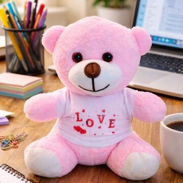 Love Tişörtlü Pembe Ayıcık