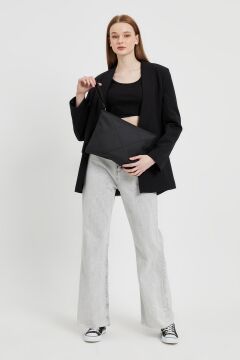 Kadın Siyah Deri Kapitone Clutch El Çantası