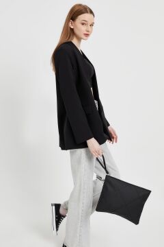 Kadın Siyah Deri Kapitone Clutch El Çantası