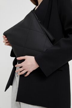Kadın Siyah Deri Kapitone Clutch El Çantası