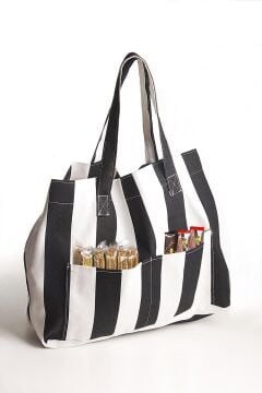 Kadın Kanvas 2 Cepli Günlük Renkli Plaj Omuz Çantası Siyah