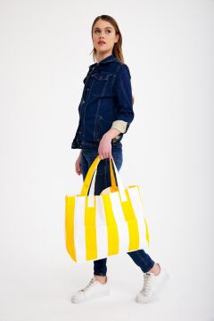 Kadın Kanvas 2 Cepli Günlük Renkli Plaj Omuz Çantası Sarı