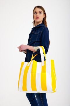 Kadın Kanvas 2 Cepli Günlük Renkli Plaj Omuz Çantası Sarı