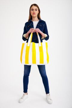 Kadın Kanvas 2 Cepli Günlük Renkli Plaj Omuz Çantası Sarı