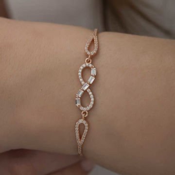 925 Ayar Gümüş Rose Baget Taşlı Sonsuzluk Bileklik