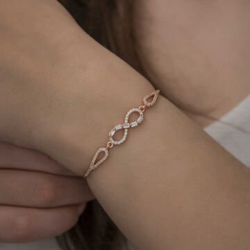 925 Ayar Gümüş Rose Baget Taşlı Sonsuzluk Bileklik