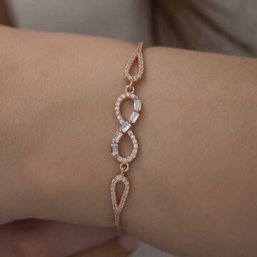 925 Ayar Gümüş Rose Baget Taşlı Sonsuzluk Bileklik