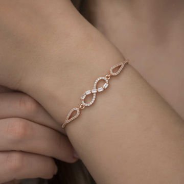 925 Ayar Gümüş Rose Baget Taşlı Sonsuzluk Bileklik